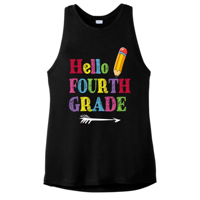 Funny Hello Fourth Grade Funny Back To The School Ladies Tri-Blend Wicking Tank