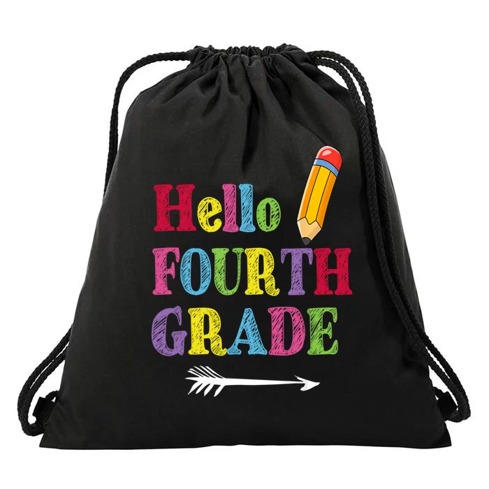 Funny Hello Fourth Grade Funny Back To The School Drawstring Bag