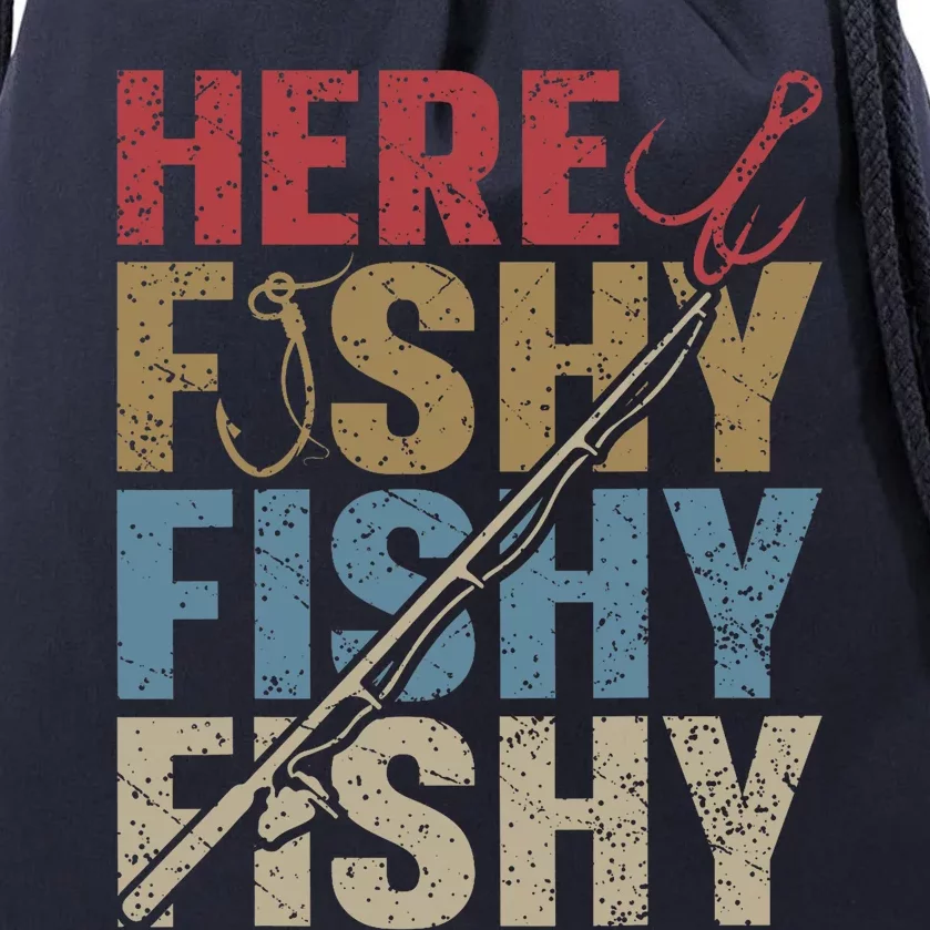 Funny Here Fishy Fishing Shirt_ Bass Fish Dad Drawstring Bag