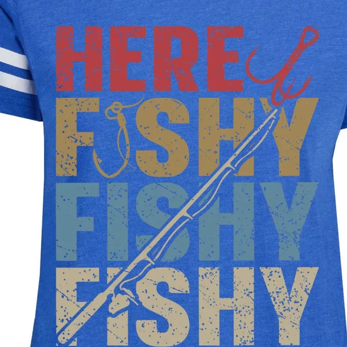 Funny Here Fishy Fishing Shirt_ Bass Fish Dad Enza Ladies Jersey Football T-Shirt