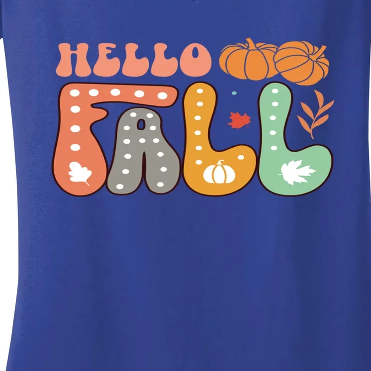 Funny Hello Fall For Thanksgiving Halloween Idea Great Gift Women's V-Neck T-Shirt