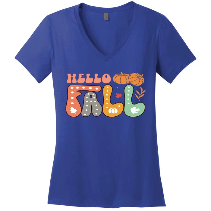 Funny Hello Fall For Thanksgiving Halloween Idea Great Gift Women's V-Neck T-Shirt