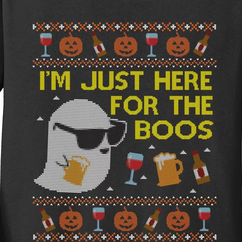 Funny Here for the Boos Ugly Halloween Sweater Sweatshirt Kids Long Sleeve Shirt