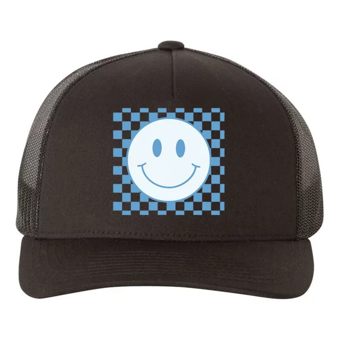 Funny Happy Face Checkered Pattern Smile Face Meme Yupoong Adult 5-Panel Trucker Hat