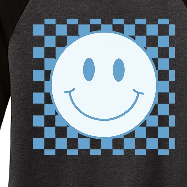 Funny Happy Face Checkered Pattern Smile Face Meme Women's Tri-Blend 3/4-Sleeve Raglan Shirt