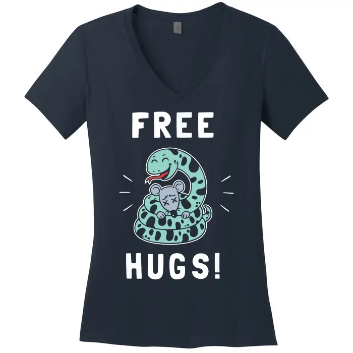 Free Hugs Funny Python Snake Anaconda Joke Tee Women's V-Neck T-Shirt