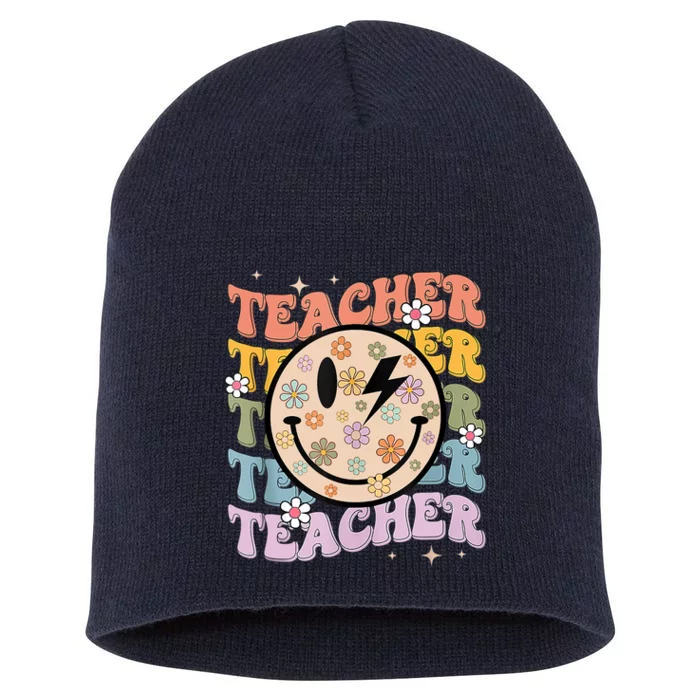 Funny Hippie Face Teacher Shirts Back To School Teachers Day Short Acrylic Beanie