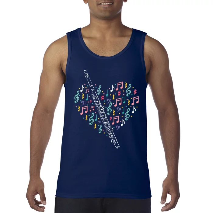 Flute Heart Flute Player Flutist Marching Band Music Tank Top