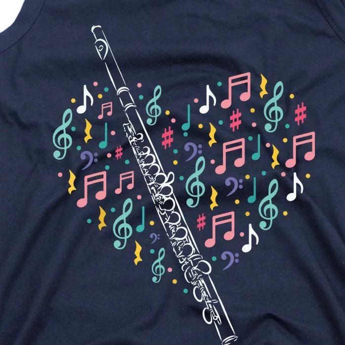 Flute Heart Flute Player Flutist Marching Band Music Tank Top