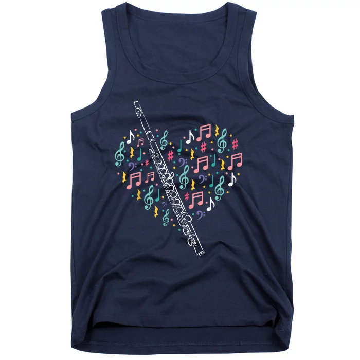 Flute Heart Flute Player Flutist Marching Band Music Tank Top