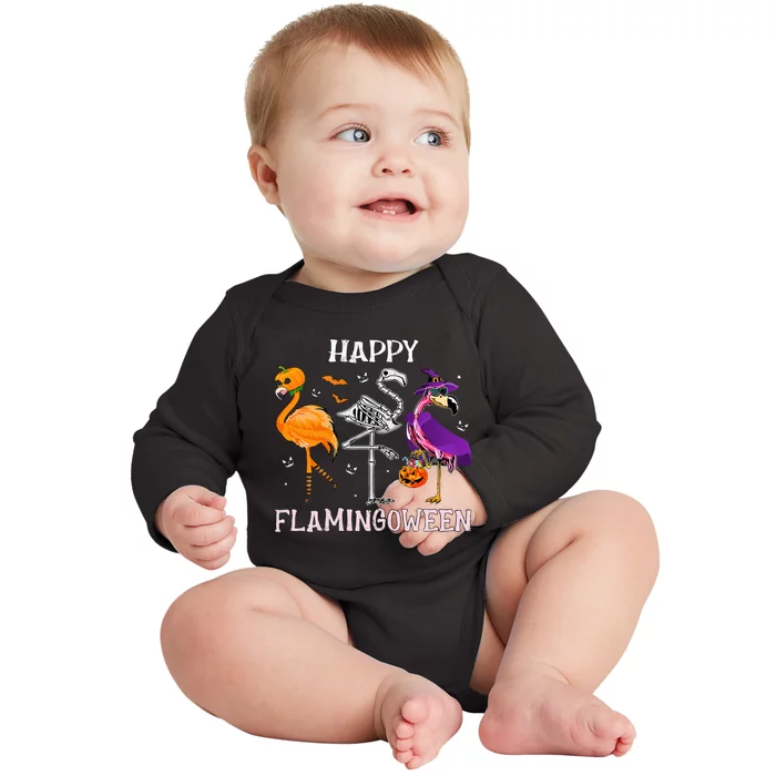 Flamingoween Halloween Flamingo Costume Skeleton Witch Baby Long Sleeve Bodysuit