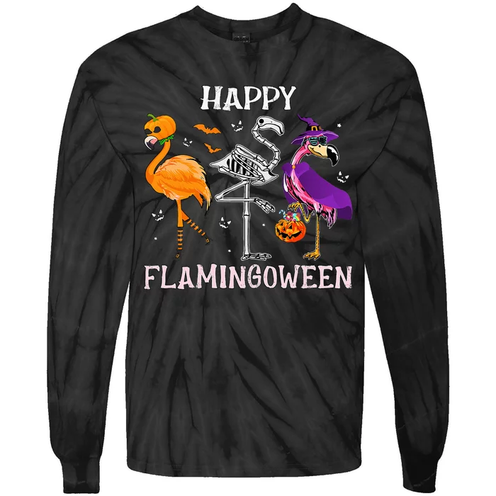 Flamingoween Halloween Flamingo Costume Skeleton Witch Tie-Dye Long Sleeve Shirt