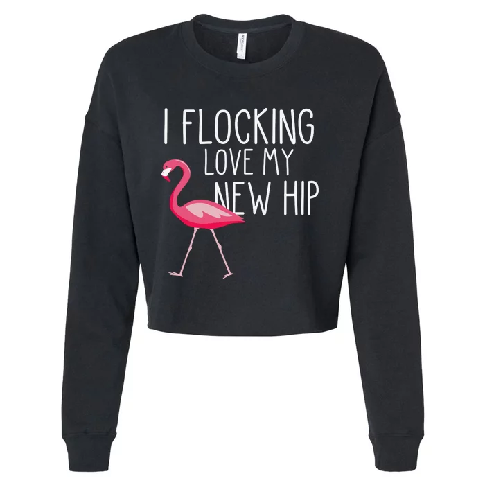 Flocking Hip Funny Pink Flamingo Cropped Pullover Crew