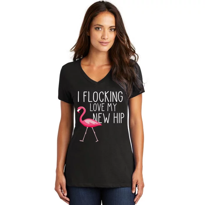 Flocking Hip Funny Pink Flamingo Women's V-Neck T-Shirt