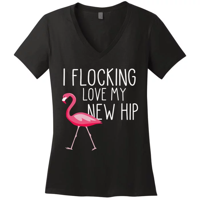 Flocking Hip Funny Pink Flamingo Women's V-Neck T-Shirt