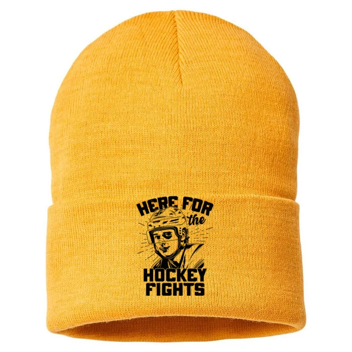 Funny Here For The Hockey Fights Sustainable Knit Beanie