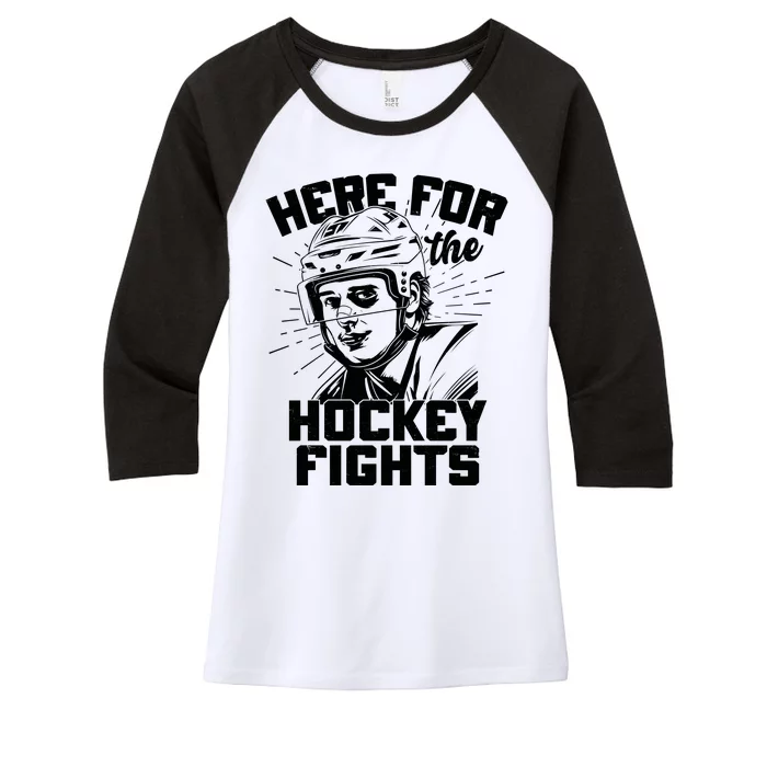 Funny Here For The Hockey Fights Women's Tri-Blend 3/4-Sleeve Raglan Shirt