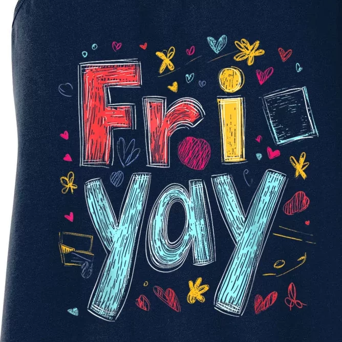 Friyay Happy Friday Funny Weekend Teacher Back To School Women's Racerback Tank