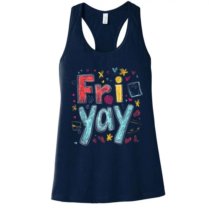 Friyay Happy Friday Funny Weekend Teacher Back To School Women's Racerback Tank