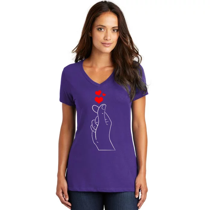 Finger Heart Women's V-Neck T-Shirt