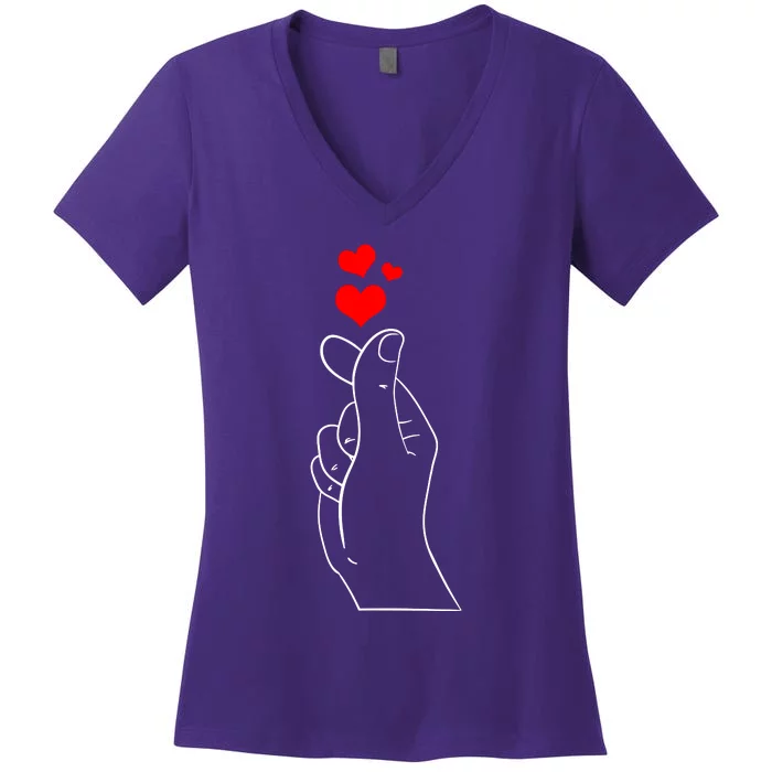 Finger Heart Women's V-Neck T-Shirt