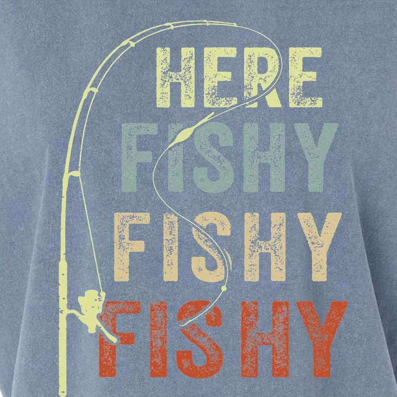 Fishing Here Fishy Bass Fish Funny Garment-Dyed Women's Muscle Tee