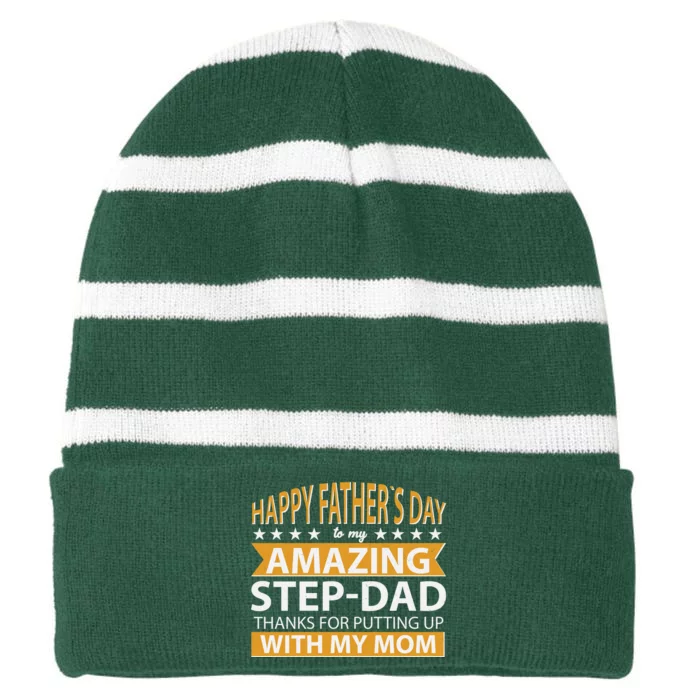 Funny Happy Father's Day To My Amazing StepDad Striped Beanie with Solid Band