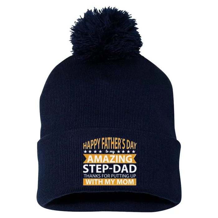 Funny Happy Father's Day To My Amazing StepDad Pom Pom 12in Knit Beanie