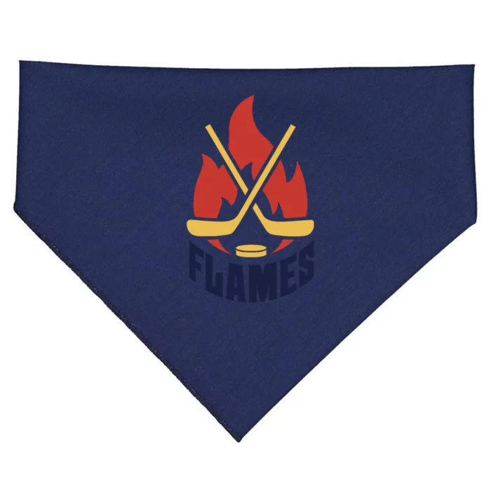 Flames Hockey Front And Back V03 USA-Made Doggie Bandana