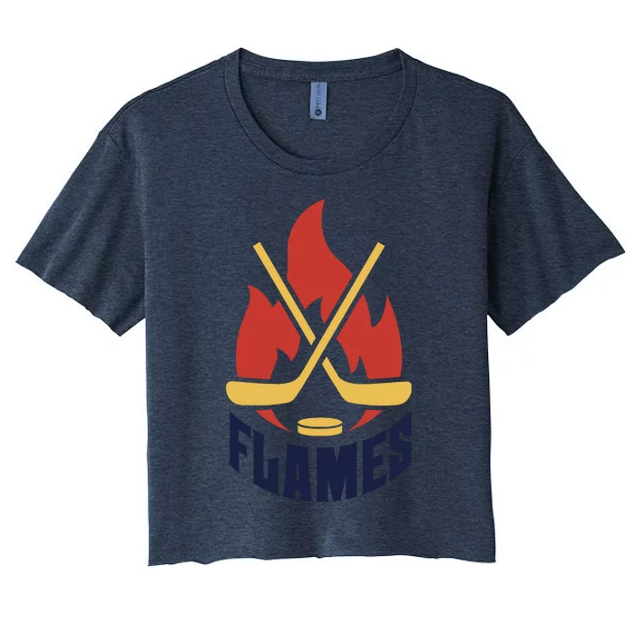 Flames Hockey Front And Back V03 Women's Crop Top Tee