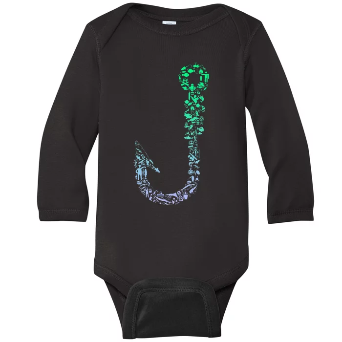 Fish Hook For Fishermen Fishing Icons Fishing Baby Long Sleeve Bodysuit