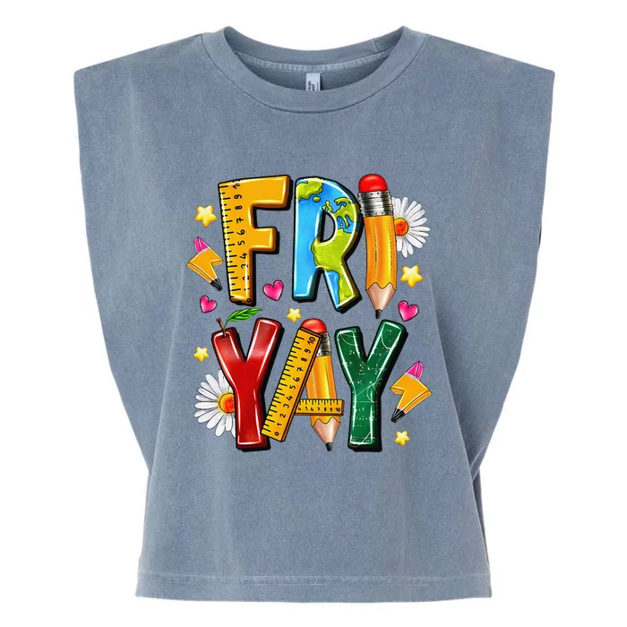 Friyay Happy Friday Funny Weekend Teacher Fri Yay Teacher Gift Garment-Dyed Women's Muscle Tee