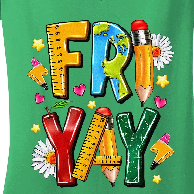 Friyay Happy Friday Funny Weekend Teacher Fri Yay Teacher Gift Women's V-Neck T-Shirt