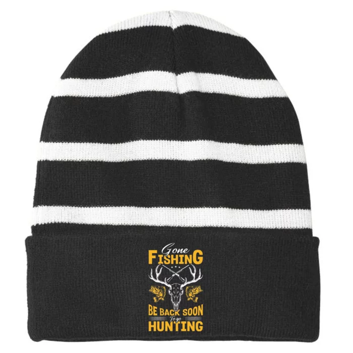 Funny Hunting Fishing Men Dad Hunter Fisherman Fathers Day Striped Beanie with Solid Band