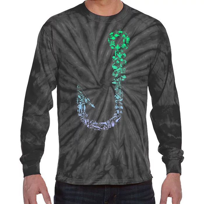 Fish Hook For Fishermen Fishing Icons Fishing Tie-Dye Long Sleeve Shirt