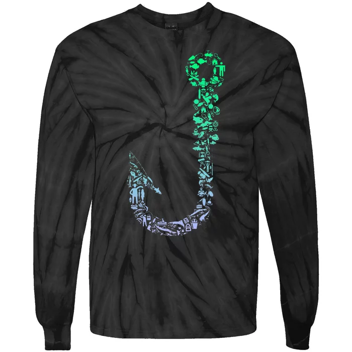 Fish Hook For Fishermen Fishing Icons Fishing Tie-Dye Long Sleeve Shirt