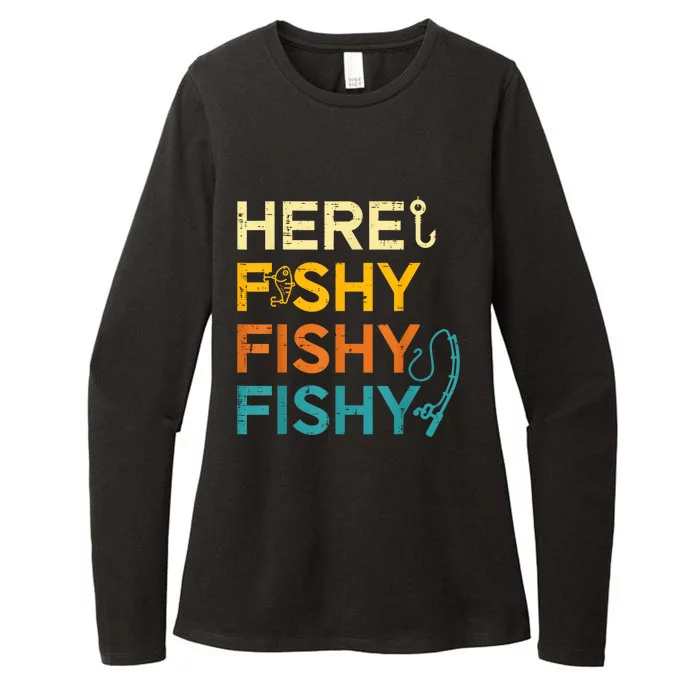 Fishing Here Fishy Retro Fish Lover Fisherman Womens CVC Long Sleeve Shirt