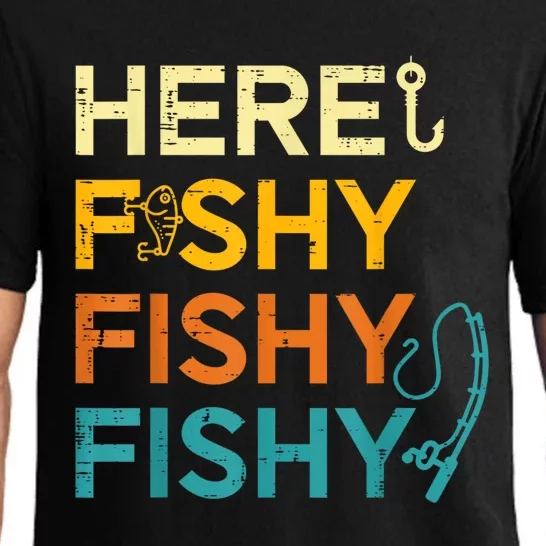 Fishing Here Fishy Retro Fish Lover Fisherman Pajama Set