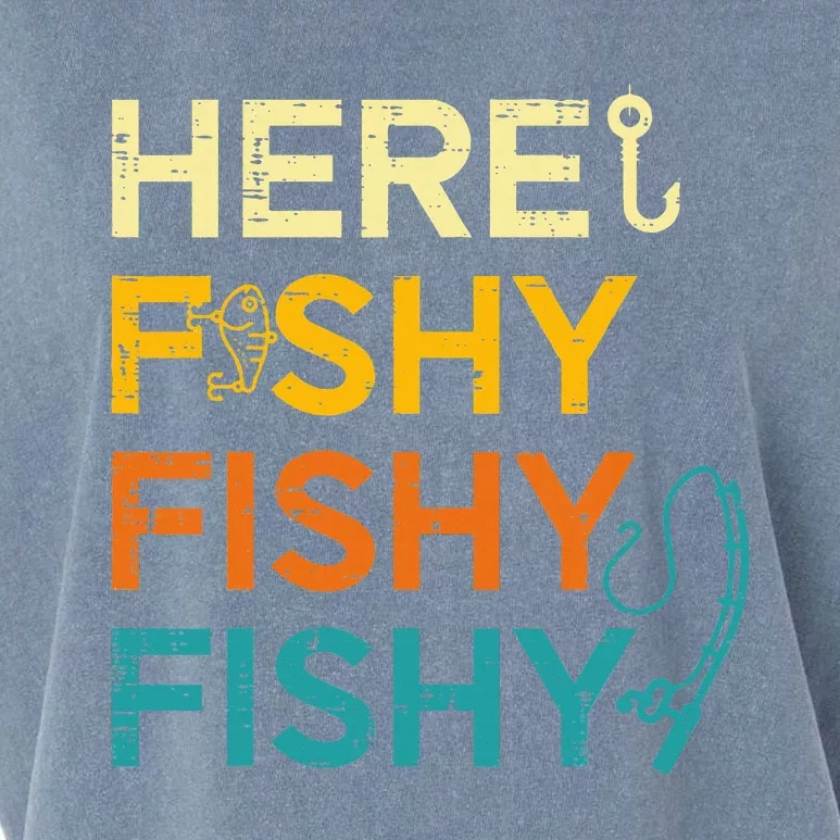 Fishing Here Fishy Retro Fish Lover Fisherman Garment-Dyed Women's Muscle Tee