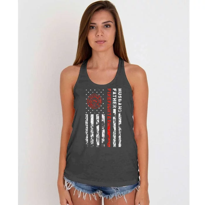 Firefighter Husband Father Fireman Fathers Day gift for Dad Women's Knotted Racerback Tank