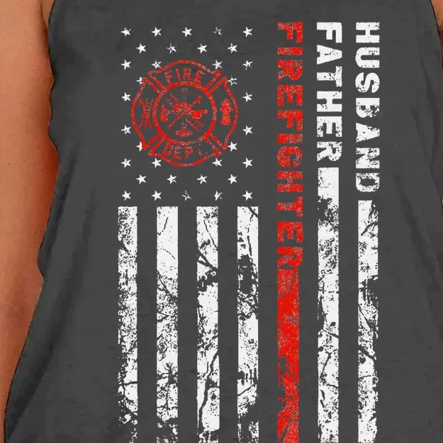 Firefighter Husband Father Fireman Fathers Day gift for Dad Women's Knotted Racerback Tank