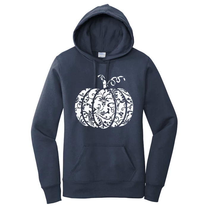 Floral Hello Fall Pumpkin Season Fall Vibes Halloween Orange Women's Pullover Hoodie