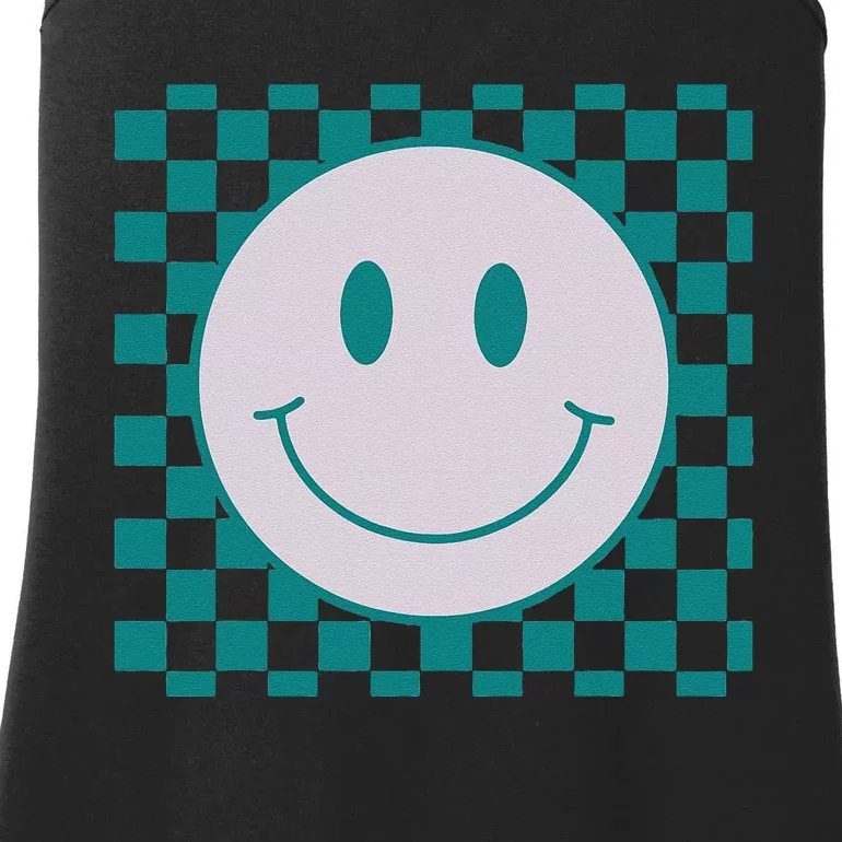 Funny Happy Face Checkered Pattern Smile Face Meme Ladies Essential Tank