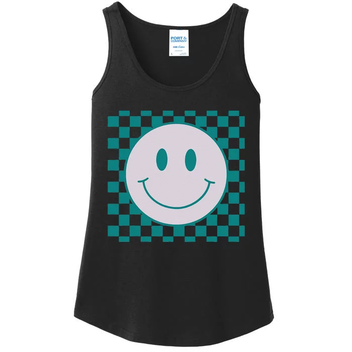 Funny Happy Face Checkered Pattern Smile Face Meme Ladies Essential Tank