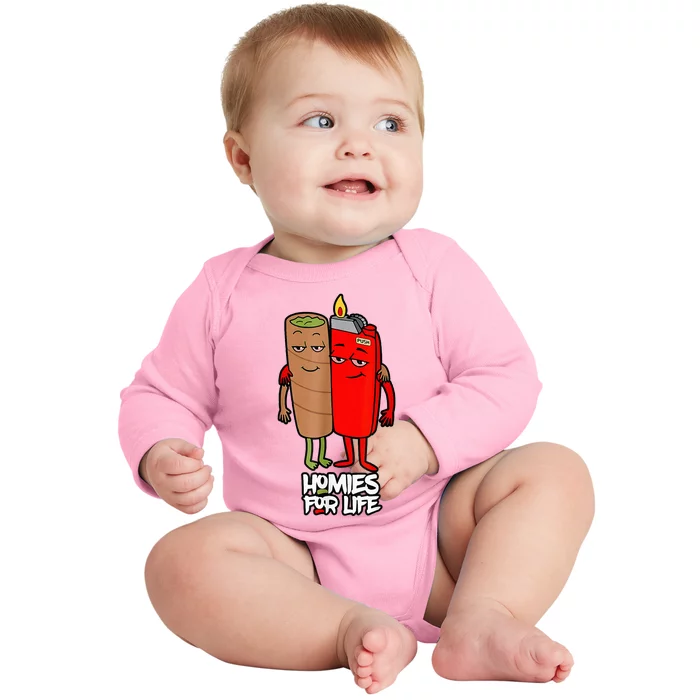 Funny Homies For Life Weed Marijuana Lover Baby Long Sleeve Bodysuit