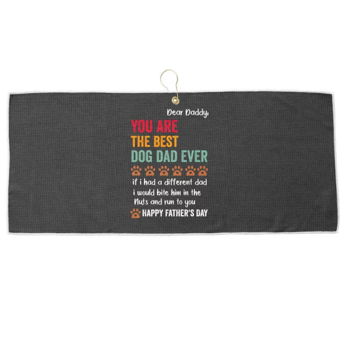 Funny Happy Fathers Day From Dog Treats To Dad Quote Large Microfiber Waffle Golf Towel