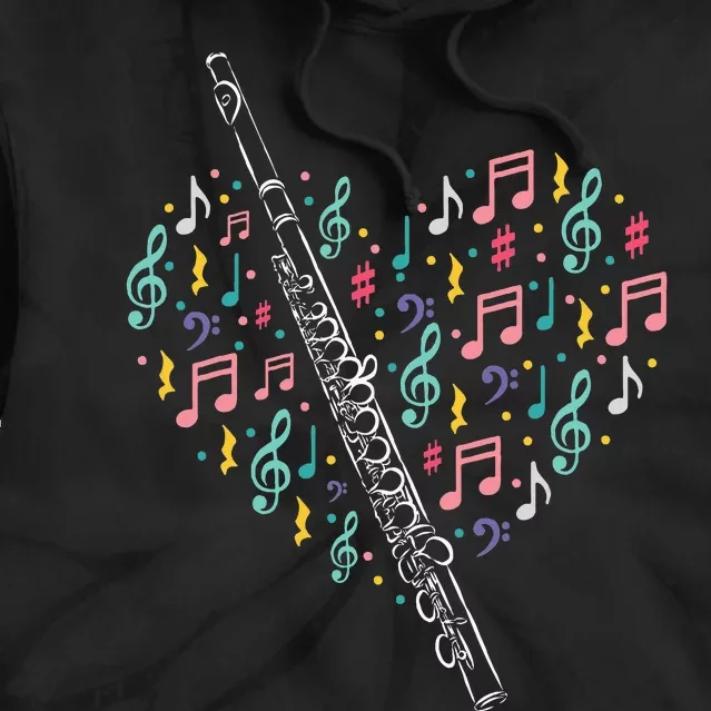 Flute Heart Flute Player Flutist Marching Band Music Tie Dye Hoodie