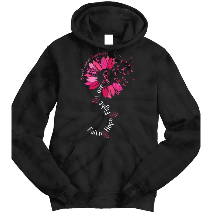 Faith Hope Fight Love Breast Cancer Awareness Pink Ribbons Tie Dye Hoodie