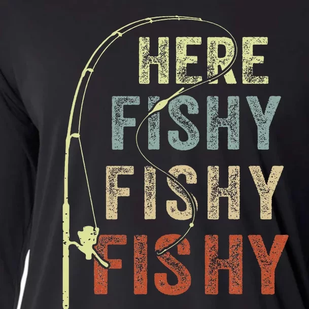 Fishing Here Fishy Fish Dad Gift Women Boy Funny Cooling Performance Long Sleeve Crew