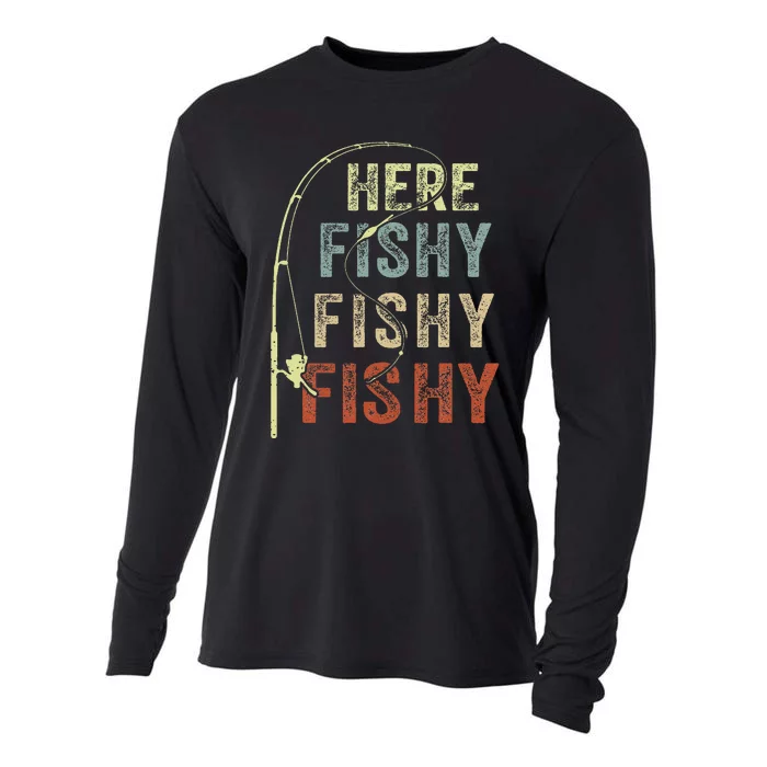 Fishing Here Fishy Fish Dad Gift Women Boy Funny Cooling Performance Long Sleeve Crew